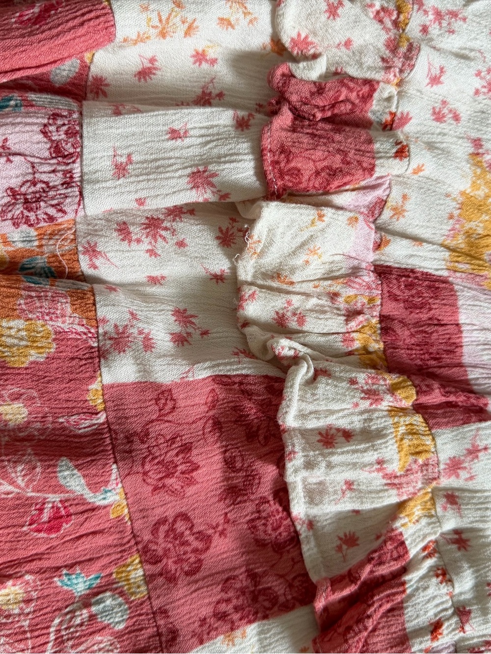 Olivaceous Coral, White & Mustard Tiered Smocked Skirt - Picture 2 of 3